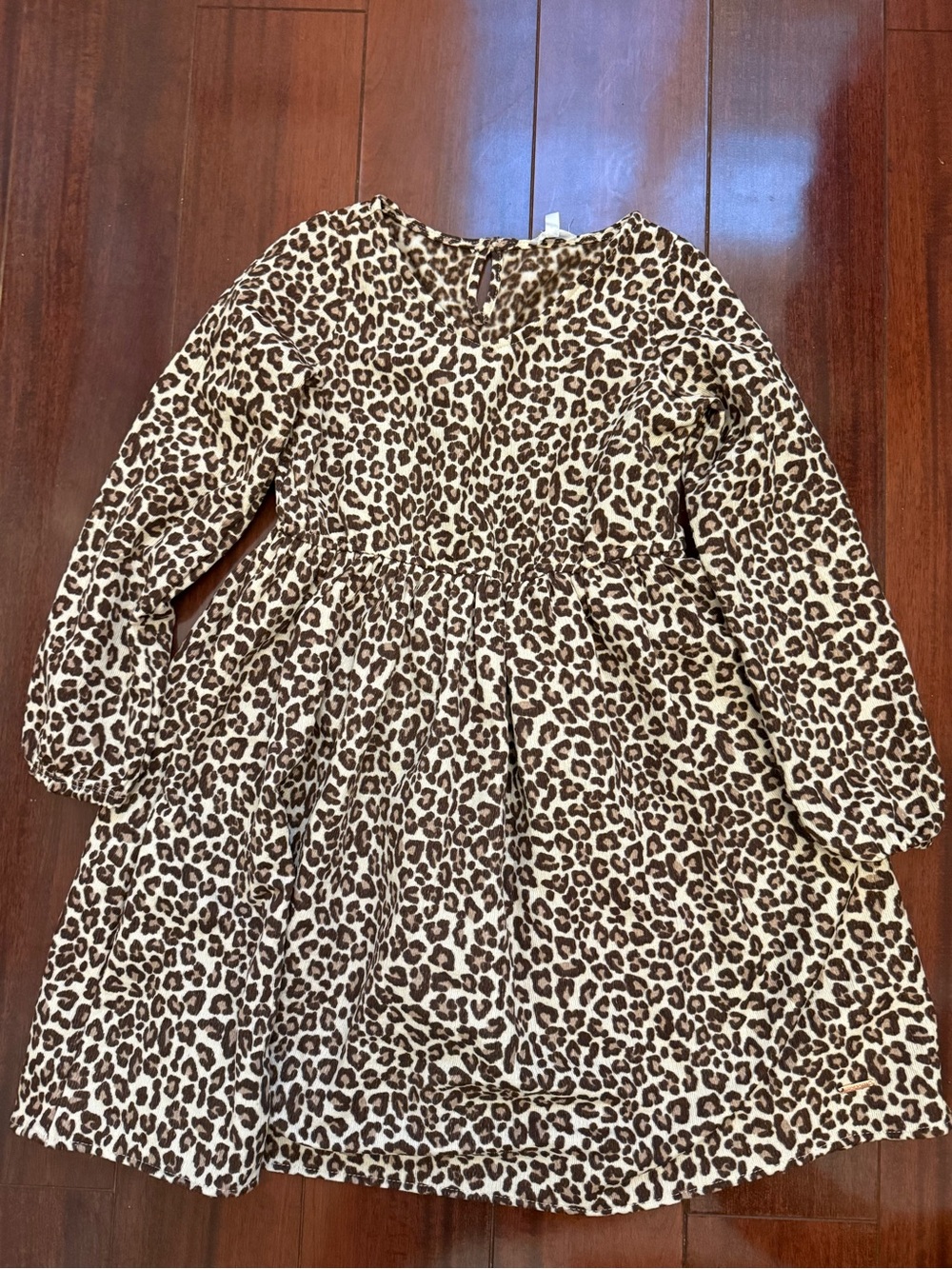 Girls' Brown Leopard Print Long Sleeve Dress